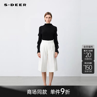 S25483530 sdeer圣迪奥女OL风罗纹圆领荷叶边针织衫 商场同款