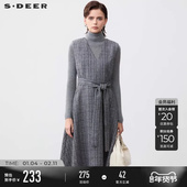 sdeer圣迪奥冬季 连衣裙S23461202 V领格纹无袖 女装 小香风套装