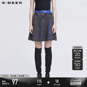 腰带撞色字母A字牛仔短裙S22181303 个性 sdeer圣迪奥女装 春装