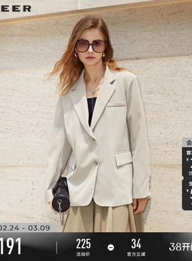 sdeer圣迪奥女装淡人穿搭OL风单排扣宽松西装外套S232Z2204