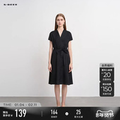 sdeer圣迪奥春秋装 女OL风V领收腰垂坠短袖 连衣裙S223Z12T9