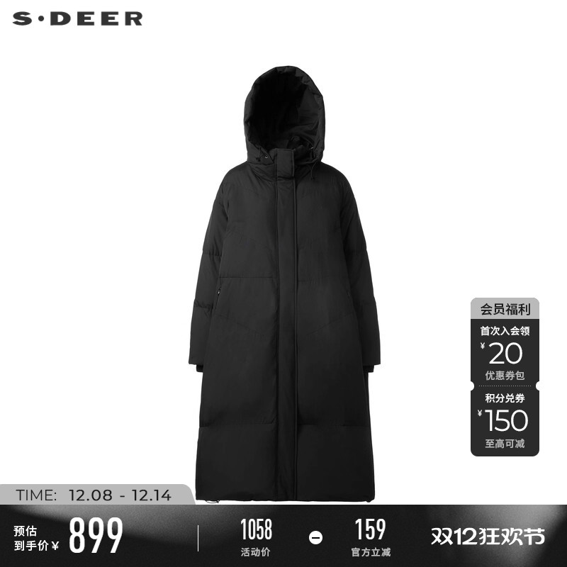 sdeer高领连帽茧型宽松羽绒服