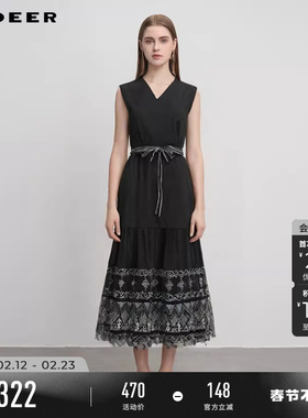 sdeer圣迪奥女装夏装田园风V领收腰绣花无袖连衣裙S252Z1225