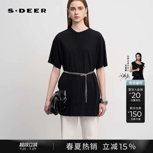 s.deer圆领撞色拼接长款T恤