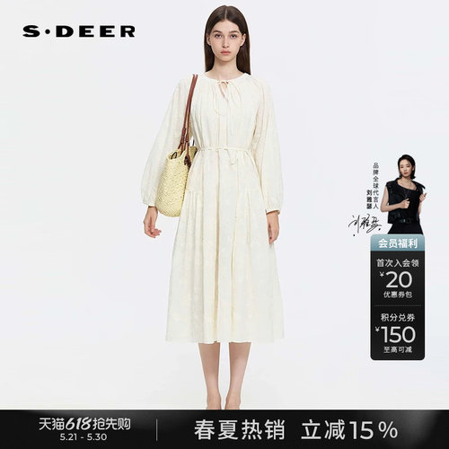 sdeer文艺收腰绣花长袖连衣裙