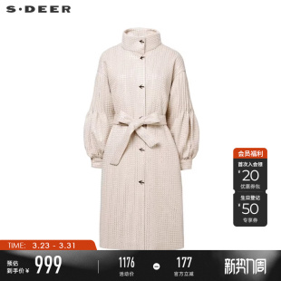 sdeer圣迪奥冬季 OL风立领格子收腰宽松羽绒服S24482415 女装