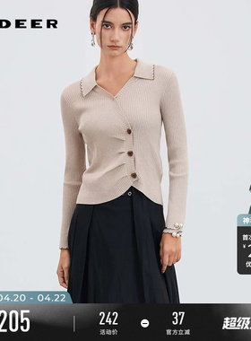sdeer圣迪奥女装春秋装OL风翻领不规则修身针织衫S253Z3534