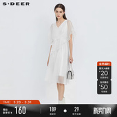 sdeer圣迪奥夏春秋装 小白裙V领露肩甜美约会连衣裙S223Z12V1 女装