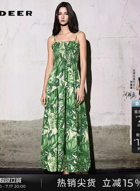 sdeer圣迪奥女装夏季度假风印花不规则吊带连衣裙S252Z12C1