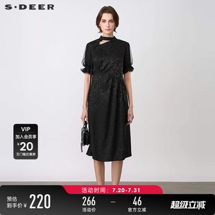 连衣裙S242Z1267 sdeer圣迪奥夏季 女装 圆领印花新中式 网纱短袖