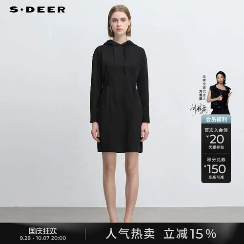 s.deer连帽碎褶宽松卫衣连衣裙