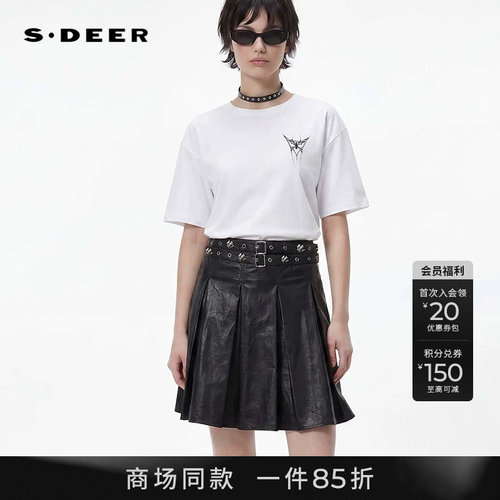 sdeer圆领撞色印花宽松短袖T恤
