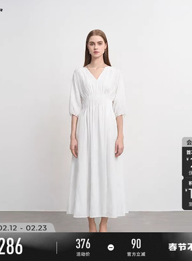 sdeer圣迪奥春秋装女装V领压褶雪纺垂坠两件套连衣裙S243Z1215