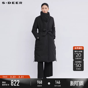 羽绒服S224Z2401 高领撞色字母收腰长款 sdeer圣迪奥冬装 女装