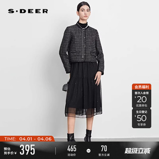 sdeer圣迪奥春秋装 小香风格 纹毛呢网纱连衣裙套装 S233Z1449 女装