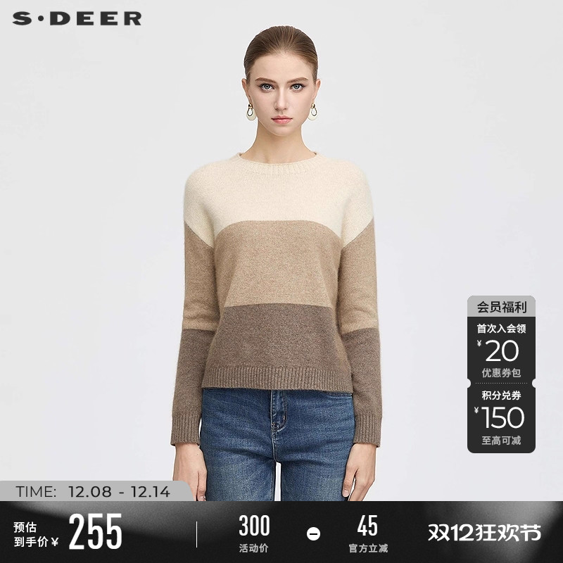sdeer罗纹圆领撞色拼接宽松毛衣