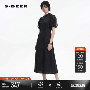 盘扣印花网纱新中式 连衣裙S242Z12S4 女装 sdeer圣迪奥夏季