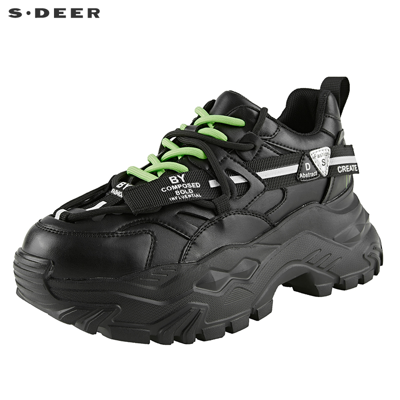 s.deer字母撞色织带厚底老爹鞋