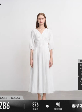 sdeer圣迪奥春秋装女装V领压褶雪纺垂坠两件套连衣裙S243Z1215