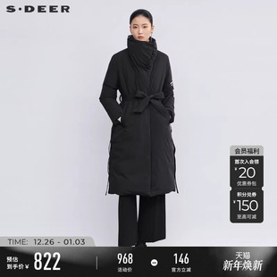 羽绒服S224Z2401 高领撞色字母收腰长款 sdeer圣迪奥冬装 女装
