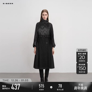 羽绒服S234Z2431 复古立领拼接收腰长款 sdeer圣迪奥冬季 女装