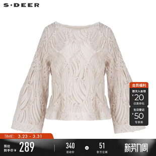 衬衫 复古圆领立体花朵喇叭袖 S233Z0578 女装 sdeer圣迪奥春秋装
