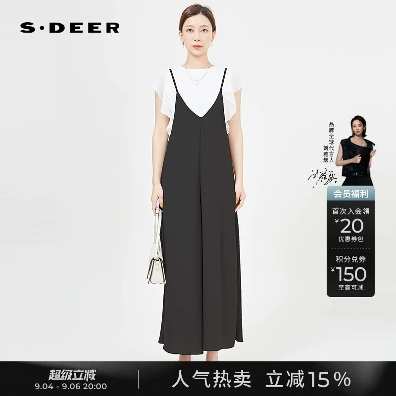 s.deer简约垂坠针织衫背带裤套装图片