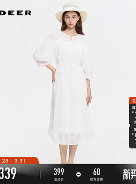 sdeer圣迪奥女装春秋装复古圆领绣花收腰长袖连衣裙S253Z1214