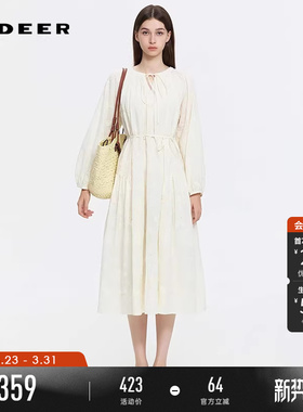 sdeer圣迪奥女装春秋装文艺圆领收腰绣花长袖连衣裙S253Z1263