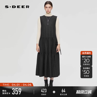 sdeer圣迪奥女装 时尚 圆领钉珠毛呢无袖 连衣裙S254Z1203 25年新品