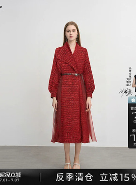 sdeer圣迪奥冬季女装立领格纹收腰网纱大衣式羽绒服S234Z2464