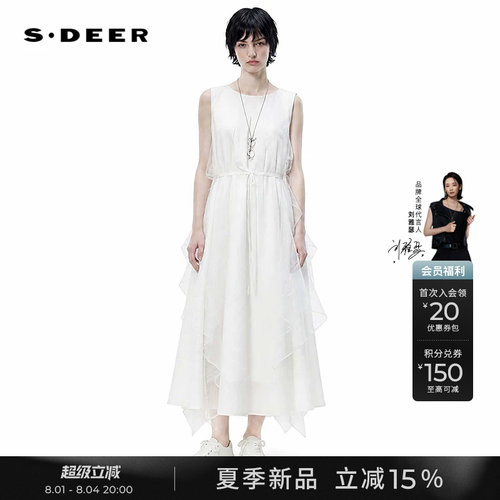 sdeer网纱拼接荷叶边无袖连衣裙