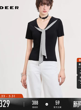 sdeer圣迪奥女装26年新品学院风海军领条纹修身针织衫S262Z3507