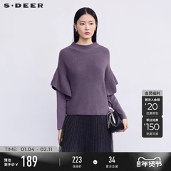 sdeer圣迪奥秋装女装罗纹圆领拼接宽松设计感针织衫S223Z35B4
