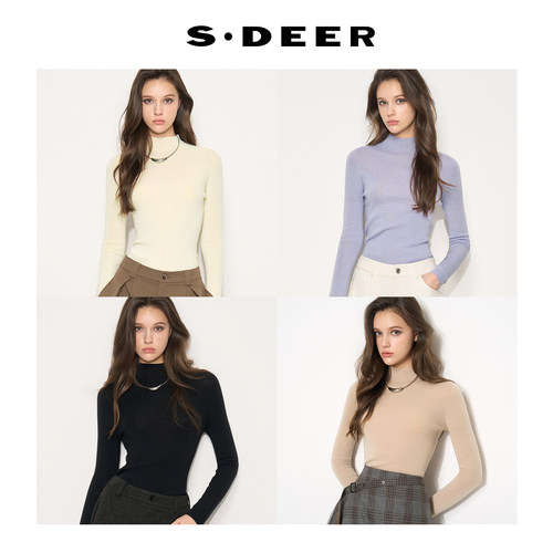 sdeer罗纹半高领修身打底针织衫