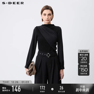 上衣S243Z2209 半高领雪纺拼接长袖 sdeer圣迪奥2025秋装 时尚