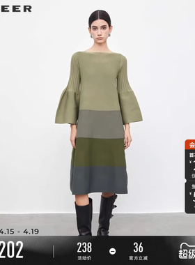 sdeer圣迪奥春秋装时尚圆领喇叭袖慵懒风针织衫长裙S233Z3501