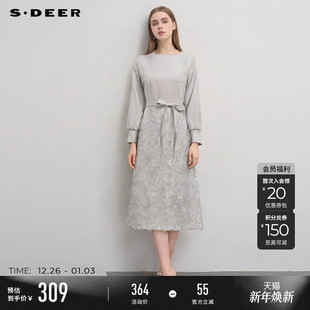 连衣裙S244Z1268 圆领收腰绣花网纱长袖 sdeer圣迪奥冬装 女装