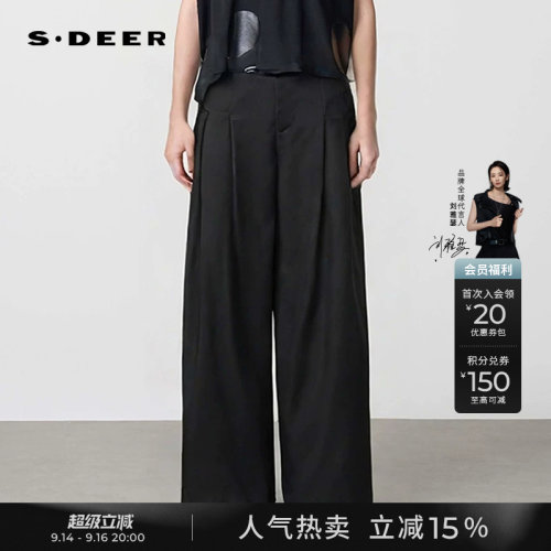 sdeerOL风高腰拼接压褶阔腿裤