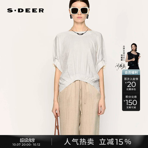 s.deerOL风圆领抽褶泡泡袖上衣