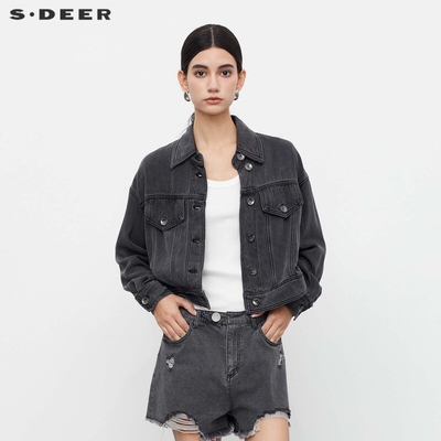 s.deer时尚翻领做旧牛仔短款外套