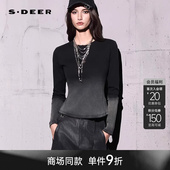 T恤S26180205 sdeer圣迪奥女波嬉风撞色晕染长袖 李歪歪同款