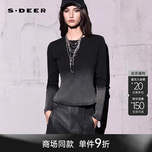 【李歪歪同款】sdeer圣迪奥女波嬉风撞色晕染长袖T恤S26180205