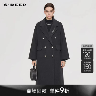 领双排扣绵羊毛大衣S25482523 sdeer圣迪奥女OL风西装 商场同款