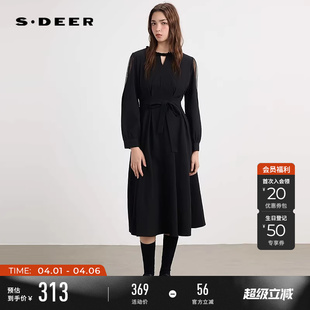 圆领收腰网纱拼接长袖 连衣裙S253Z1224 春秋装 sdeer圣迪奥女装