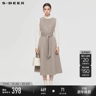 连衣裙S244Z1203 OL风圆领收腰毛呢无袖 sdeer圣迪奥冬装 女装