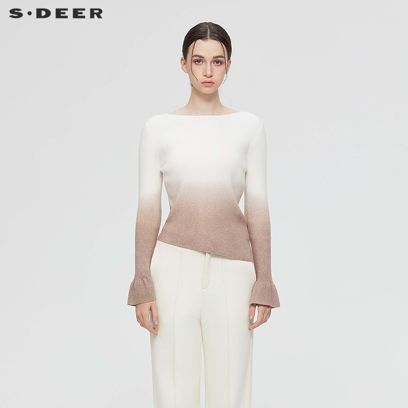 圆领针织 文艺撞色 喇叭袖