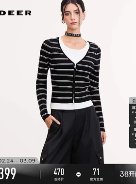 sdeer圣迪奥女装26年新品通勤风圆领条纹撞色拼接针织衫S261Z3503