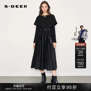 sdeer圣迪奥26冬装新款圆领撞色字母收腰针织吊带裙套装S264Z1401