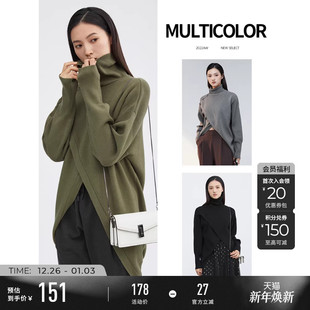 S214Z3501 气质高领不规则宽松慵懒黑色针织衫 sdeer圣迪奥女装 时尚